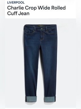 Liverpool Dark Blue Charlie Crop Wide Rolled Cuff Jeans. Sz 8
